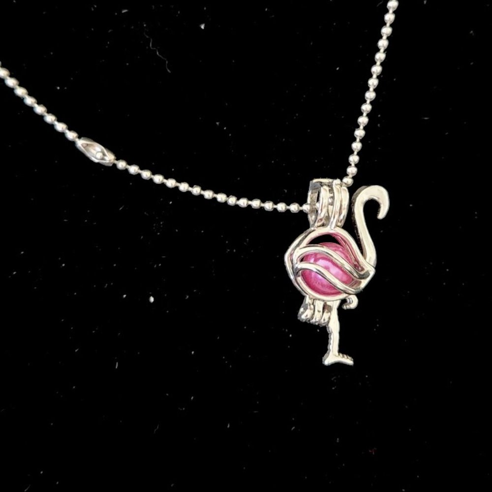 Silver Flamingo Cage Necklace With Pearl - Picture 3 of 4